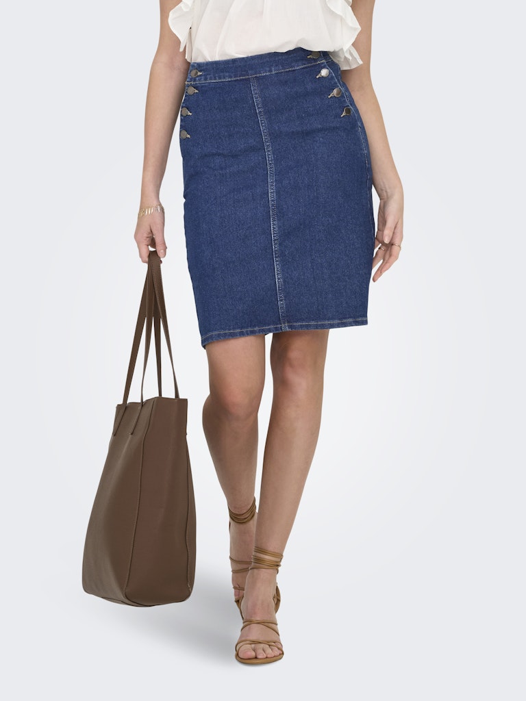 HUSH BUTTON MIDI SKIRT DENIM - DARK BLUE DENIM
