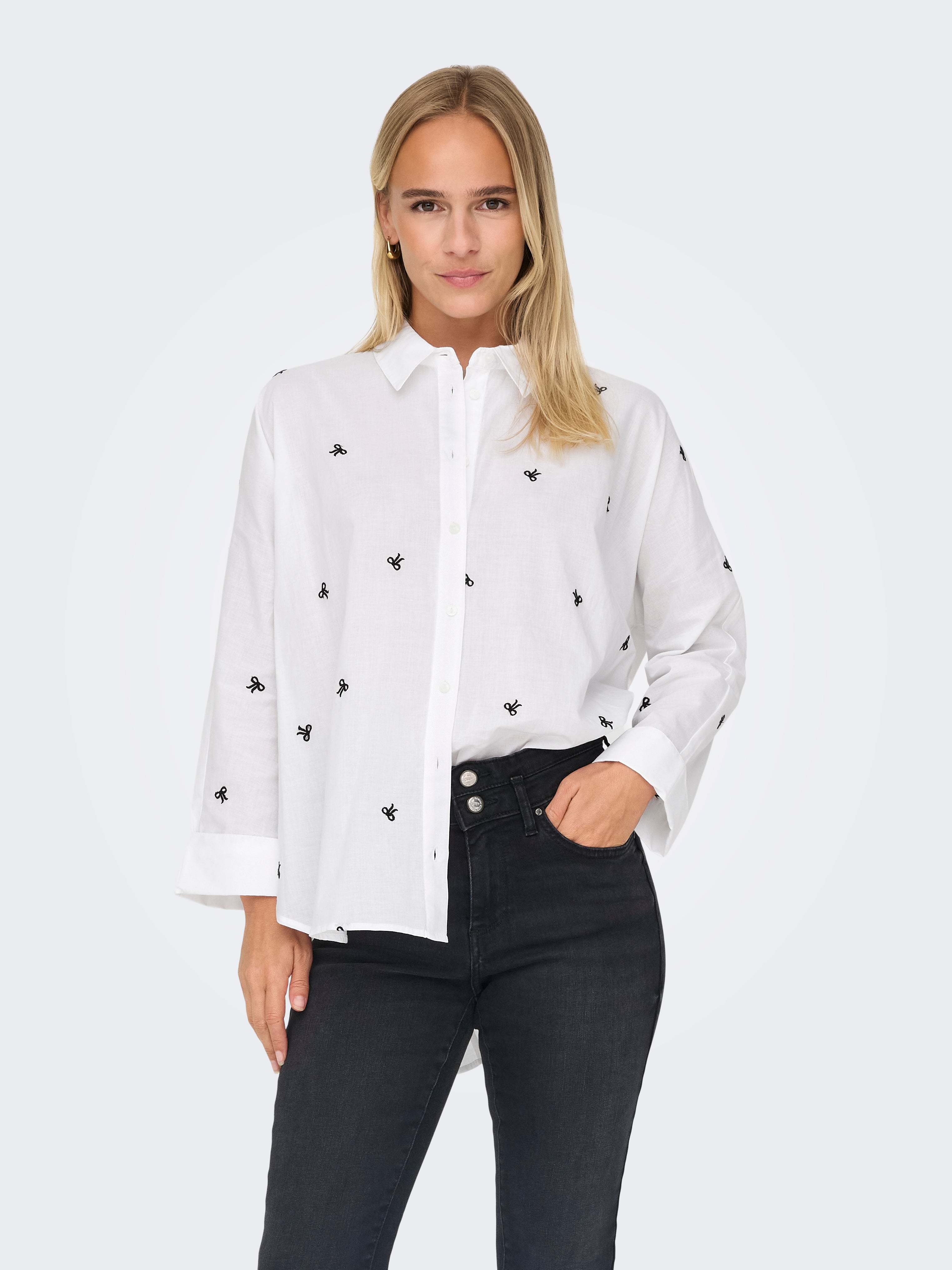 NEW LINA GRACE SHIRT - BRIGHT WHITE/BLACK BOW