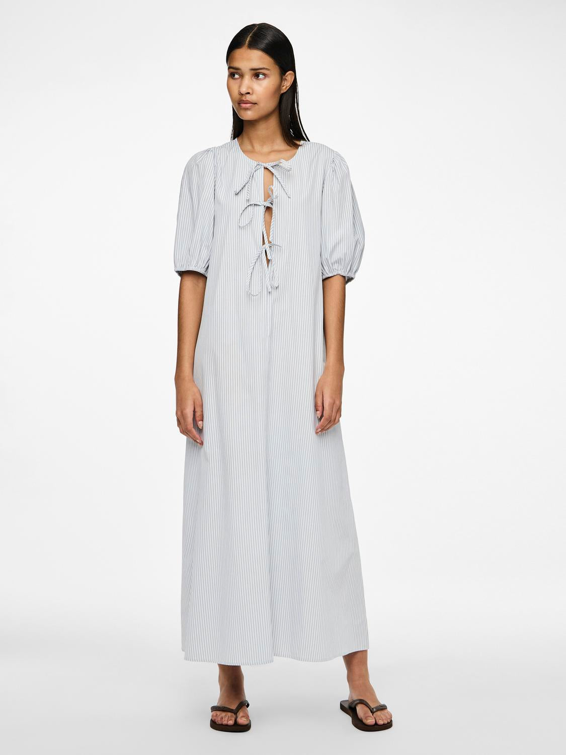 HOLLY 2/4 O-NECK DRESS - FADED DENIM/WHITE