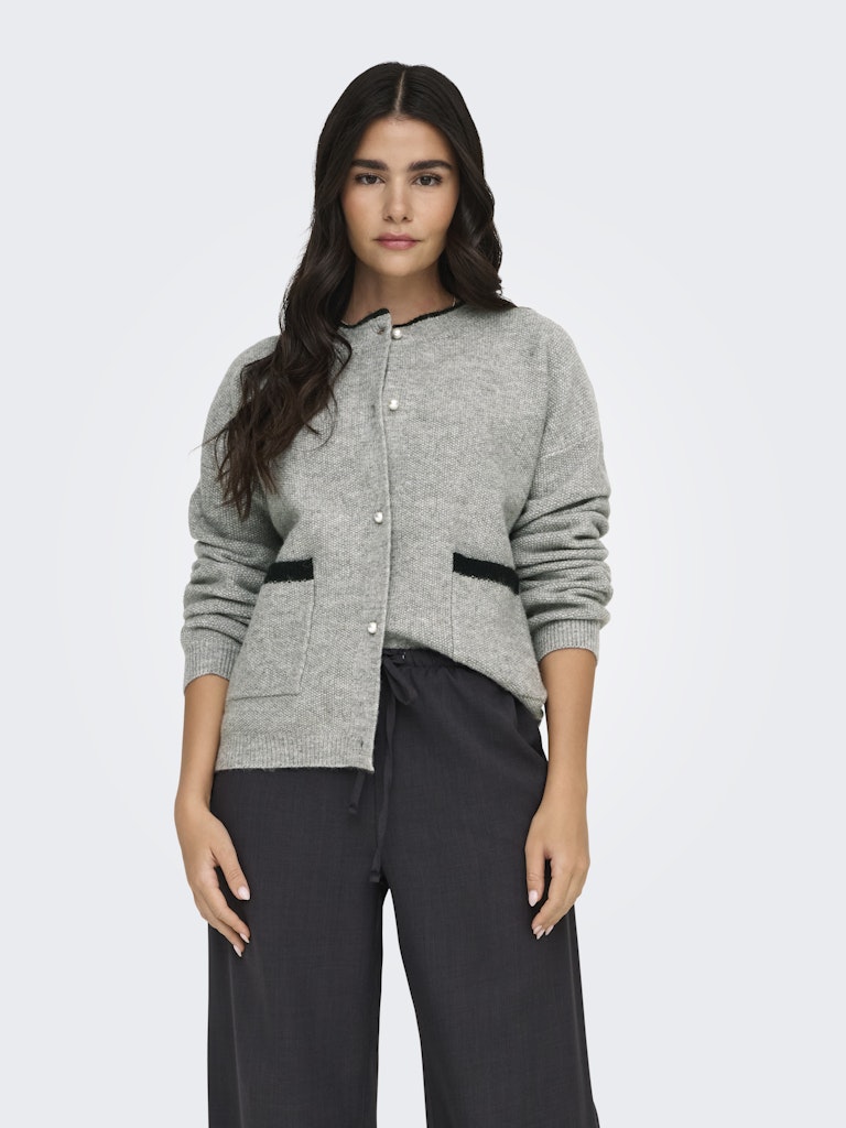 LUMI O-NECK STRIK CARDIGAN - MEDIUM GREY MELANGE