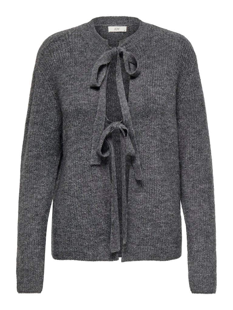 DREA O-NECK TIE CARDIGAN - DARK GREY MELANGE