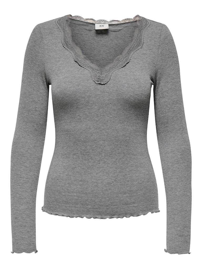 ETOLIE V-NECK RIB TOP - MEDIUM GREY MELANGE