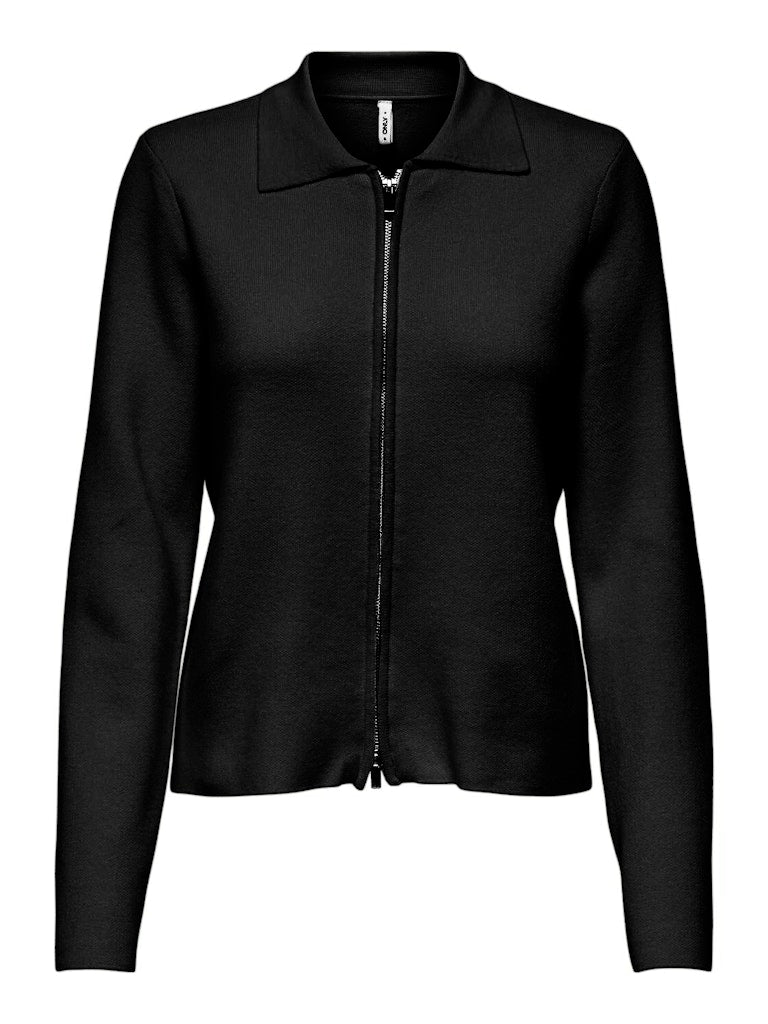 BARIA POLO ZIP CARDIGAN - BLACK