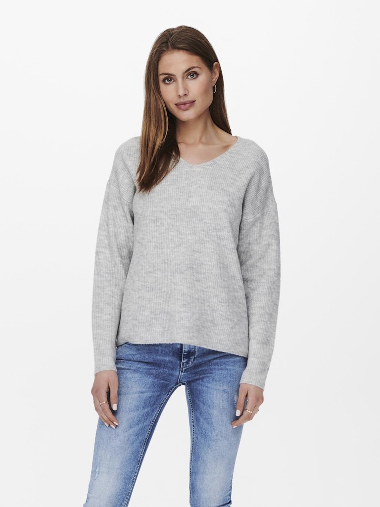 CAMILLA V-NECK PULLOVER - LIGHT GREY MELANGE