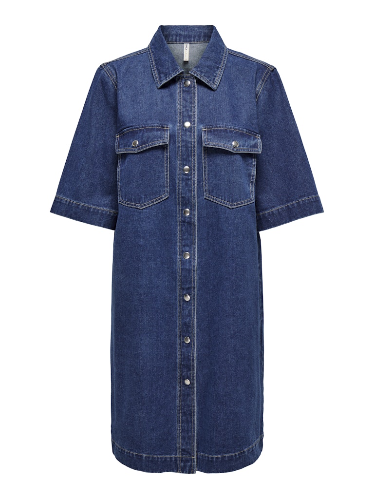 BELLE BUTTON DENIM DRESS - DARK BLUE DENIM