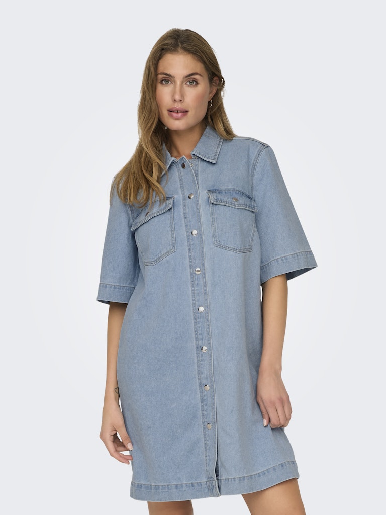 BELLE BUTTON DENIM DRESS - LIGHT BLUE DENIM