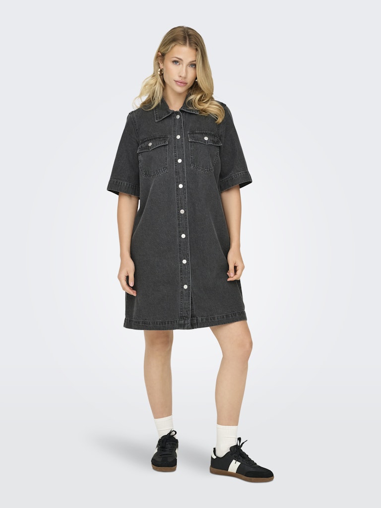 BELLE BUTTON DENIM DRESS - WASHED BLACK