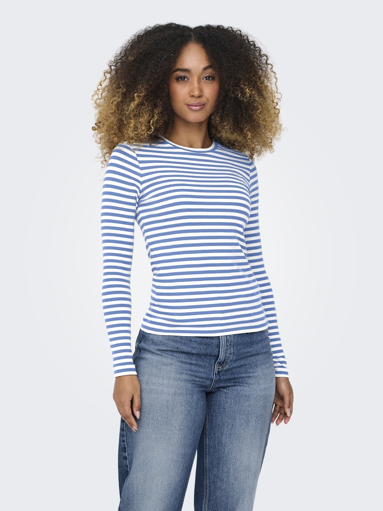 AIDA STRIPED L/S TOP - PROVENCE/WHITE