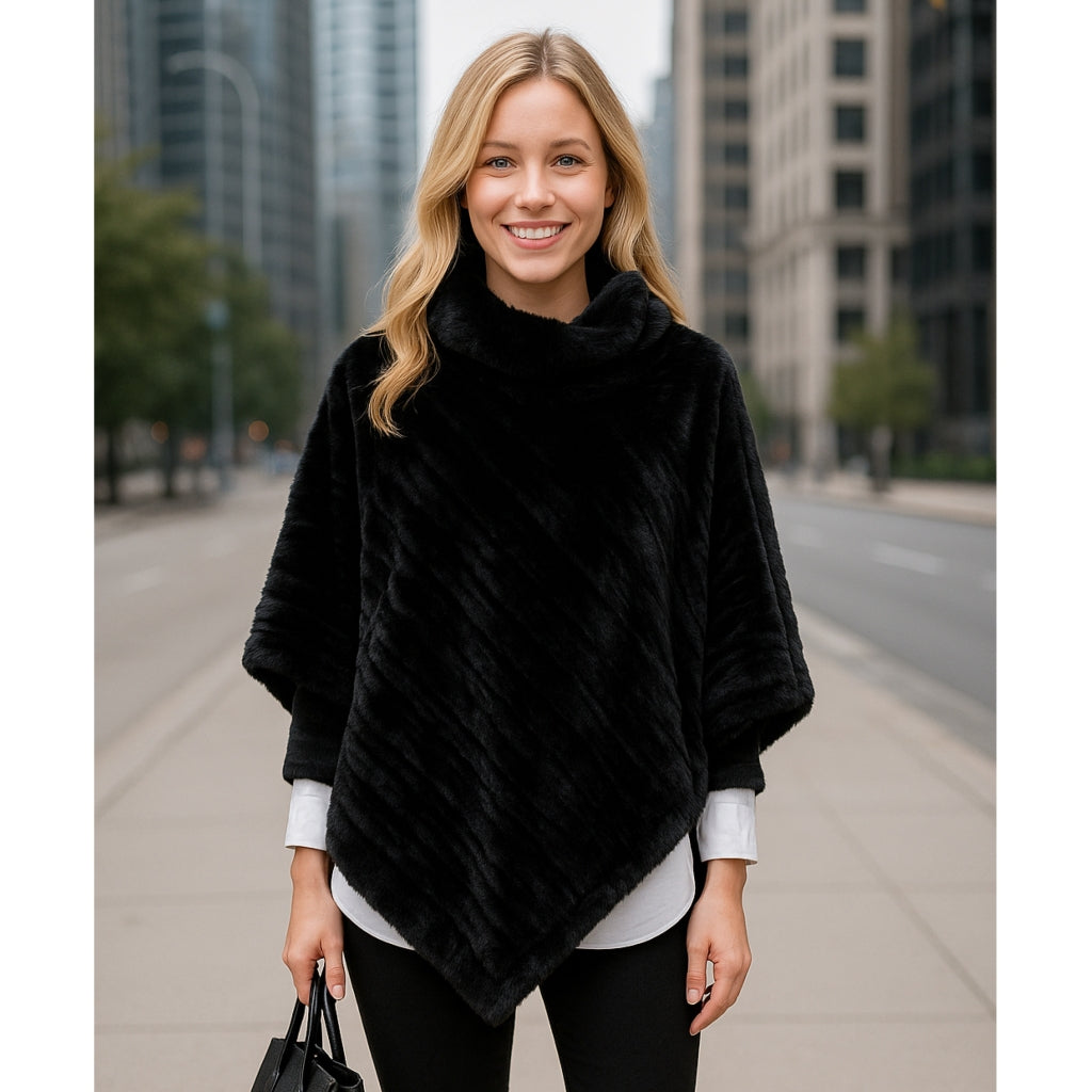 Poncho - Imiteret pels - 2602B Black