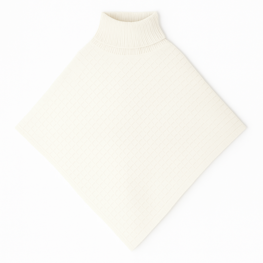 Poncho - Strik med Rullekrave - 2603B Off. White